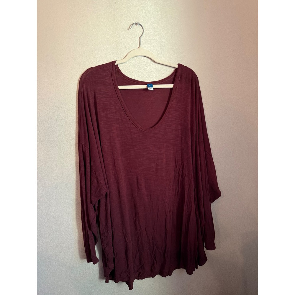 Old Navy Luxe V-Neck Top Womens 4X Burgundy Excellent Long Sleeve Slub Tee